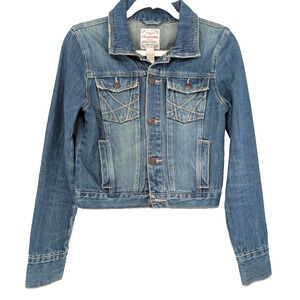 VTG Y2K Aeropostale Womens Blue Cropped Denim Classic Trucker Western Jacket SML